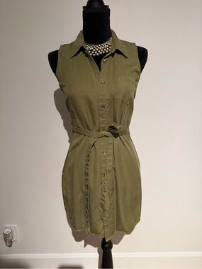 Guess Olive Green Sleeveless Shirt Dress